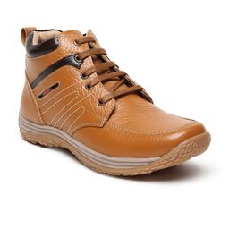 Red Chief Men Tan Solid Leather Mid-Top Sneakers-picture-33