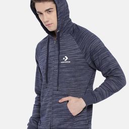 Converse Men Navy Blue Striped Hooded Sweatshirt-image-3