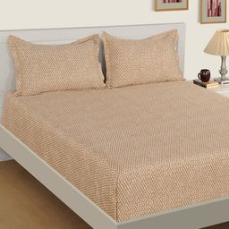 SWAYAM Beige Ethnic Motifs 600 TC Cotton 1 King Bedsheet with 2 Pillow Covers-image-7