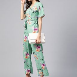Zima Leto Green & Lavender Printed Basic Jumpsuit-20