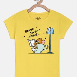 Kids Ville Tom & Jerry Girls Yellow Print Round Neck T-shirt-image-66