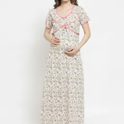 Claura Pink & Green Printed Maternity Nightdress MT-02-image-8