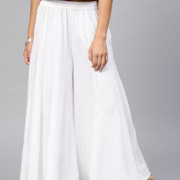 Varanga Women White Flared Solid Palazzos-image-48