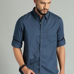 Roadster Men Teal Blue Fit Solid Sustainable Casual Shirt-image-46