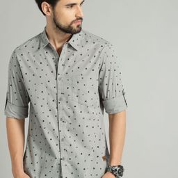 Roadster Men Grey Printed Cotton Sustainable Casual Shirt-image-71