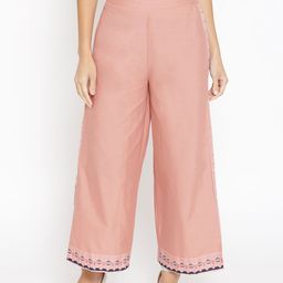 W Women Pink Straight Fit Solid Regular Trousers-image-90