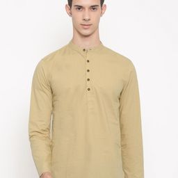 Freehand by The Indian Garage Co Men Beige Slim Fit Solid Straight Kurta-picture-15
