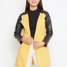Belle Fille Women Yellow & Black Solid Longline Tailored Jacket-image-100