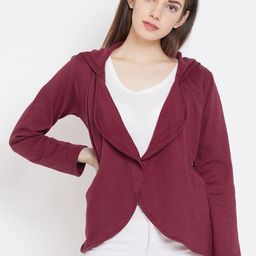 Belle Fille Women Maroon Solid Hooded Jackets-image-131