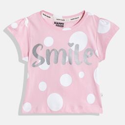 Happy Faces Girls Polka Dots & Typography Printed Pure Cotton T-shirt-image-93