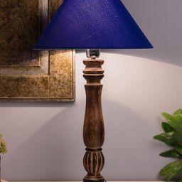 Homesake Brown & Blue Solid Classic Victorian Handcrafted Table Lamp with Shade-32