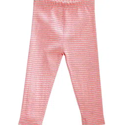 Sera Girls Pink & Grey Melange Striped Ankle-Length Leggings-image-77