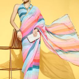 Mitera Striped Saree with Embellished Border-image-31