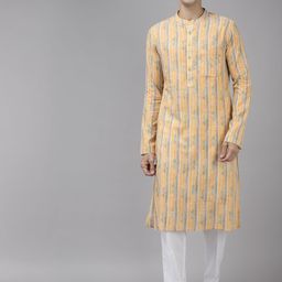See Designs Men Yellow Printed Pure Cotton Kurta with Trousers-image-91