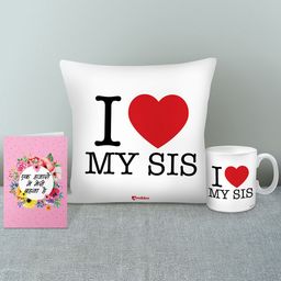 Archies White & Pink Printed Cushion and Mug with Greeting Card Rakhi Gift Set-image-14