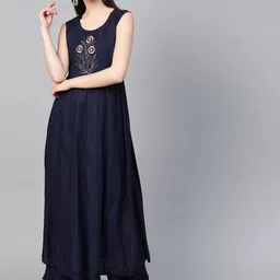 Ishin Women Navy Blue Printed Kurta with Palazzos-image-30