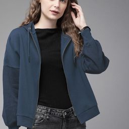 The Roadster Lifestyle Co Women Navy Blue Solid Hooded Sweatshirt-image-30