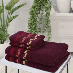 BIANCA Set Of 4 Bumpy-Striped 450 GSM Mercerized Pure Combed Cotton Towels-image-6
