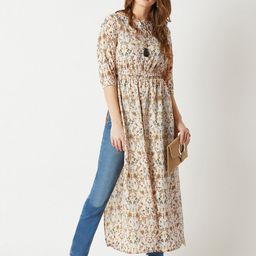 Miss Chase Peach-Coloured Floral Pleated Maxi Top-57