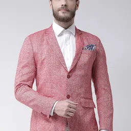 Hangup Men Red Self Design Regular Fit Single-Breasted Blazer-30