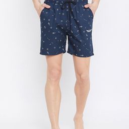 CHROME & CORAL Men Navy Blue & White Printed Cotton Lounge Shorts-picture-35