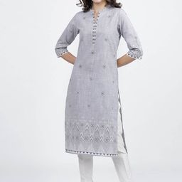 Vishudh Women Grey Geometric Printed Kurta-image-32