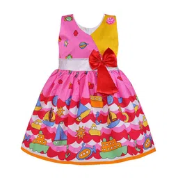Wish Karo Girls Pink & Red Printed Fit and Flare Dress-image-40
