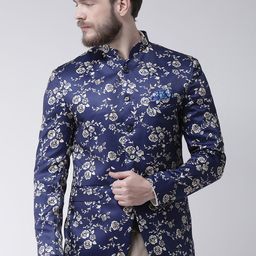 Hangup Men Blue Printed Regular Fit Single-Breasted Blazer-39