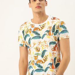 Moda Rapido Men White & Green Tiger Print Round Neck T-shirt-image-8
