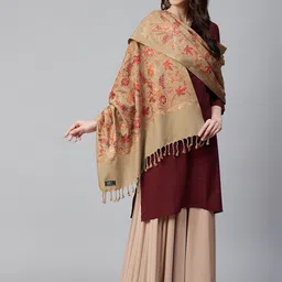 WEAVERS VILLA Women Beige & Red Embroidered Shawl-15