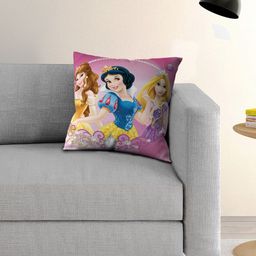 Athom Trendz Kids Pink Princesses' Print Single 16'' x 16'' Square Cushion with Cover-39