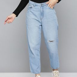 Flying Machine Women Blue Mom Fit High-Rise Low Distress Light Fade Jeans-image-40