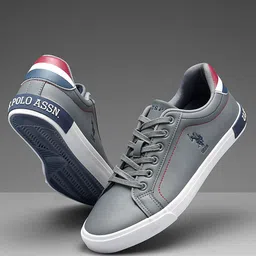 u.s. polo assn. U S Polo Assn Men Grey PU Sneakers-picture-5