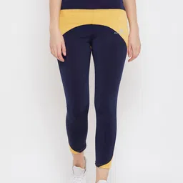 AGIL ATHLETICA Women Blue & Yellow Colourblocked Rapid-Dry Tights-picture-3