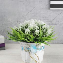 FOLIYAJ Green & White Artificial Plant With Fern Leaves Buds & White Pot-image-76