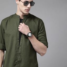 Roadster Men Green Solid Cotton Shirt-image-57