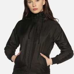 Campus Sutra Women Black Solid Windcheater Bomber Jacket-image-33