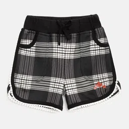 Rute Girls Black & White Checked Pure Cotton Slim Fit Regular Shorts-image-64