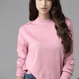 Roadster Women Pink Solid Pullover-18