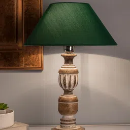 Homesake Brown & Green Solid Antique French Trophy Handcrafted Table Lamp with Shade-12