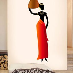 rawpockets Black & Orange African Tribal Women Printed PVC Vinyl Wall Sticker-image-85