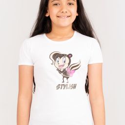 KIDKLO Girls White Printed Round Neck T-shirt-image-88