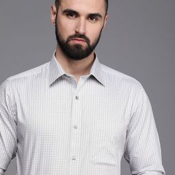 Raymond Slim Fit Self Checked Opaque Pure Cotton Formal Shirt-image-62