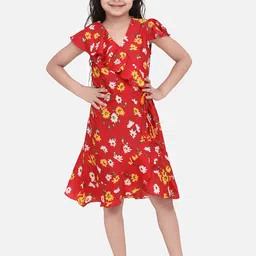 StyleStone Girls Red Floral Printed Fit and Flare Dress-image-40