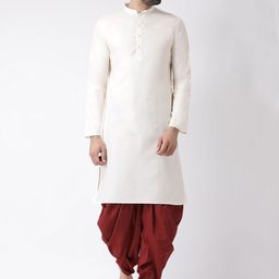 KISAH Men Cream-Coloured & Maroon Solid Kurta with Dhoti Pants-44