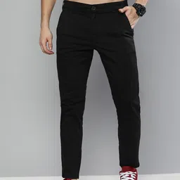 HERE&NOW Men Black Slim Fit Solid Mid Rise Chinos-image-82