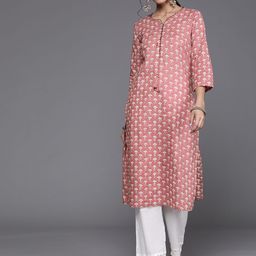 Varanga Women Pink & White Pure Cotton Ethnic Motifs Printed Kurta-picture-51