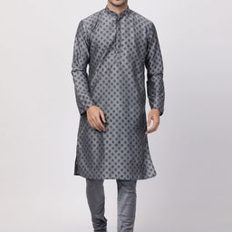 VASTRAMAY Men Grey Printed Kurta with Churidar-picture-34