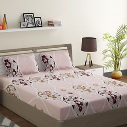 SWAYAM Pink & White Ethnic Motifs 144 TC Cotton 1 King Bedsheet with 2 Pillow Covers-image-75