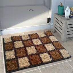Athom Trendz Set of 2 Brown & Beige Checked Anti-Slip Bath Rugs-68